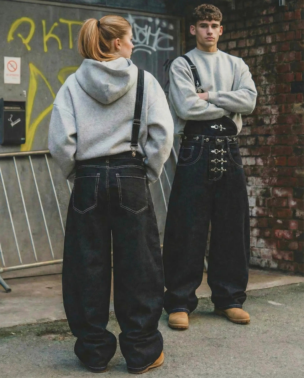 Asymmetric Buckle Denim Overalls Jeans | Inflation Streetwear