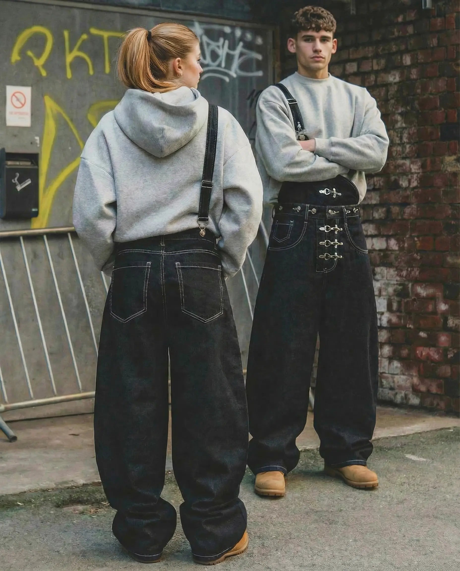 Asymmetric Buckle Denim Overalls Jeans | Inflation Streetwear