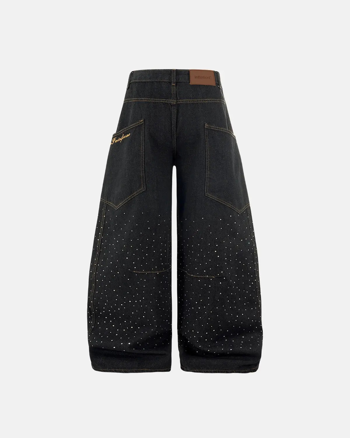 Colorful Rhinestone Raw Barrel Jeans | Inflation Streetwear