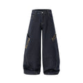 Leopard Patch Rhinestone Barrel Jeans | Inflation Streetwear