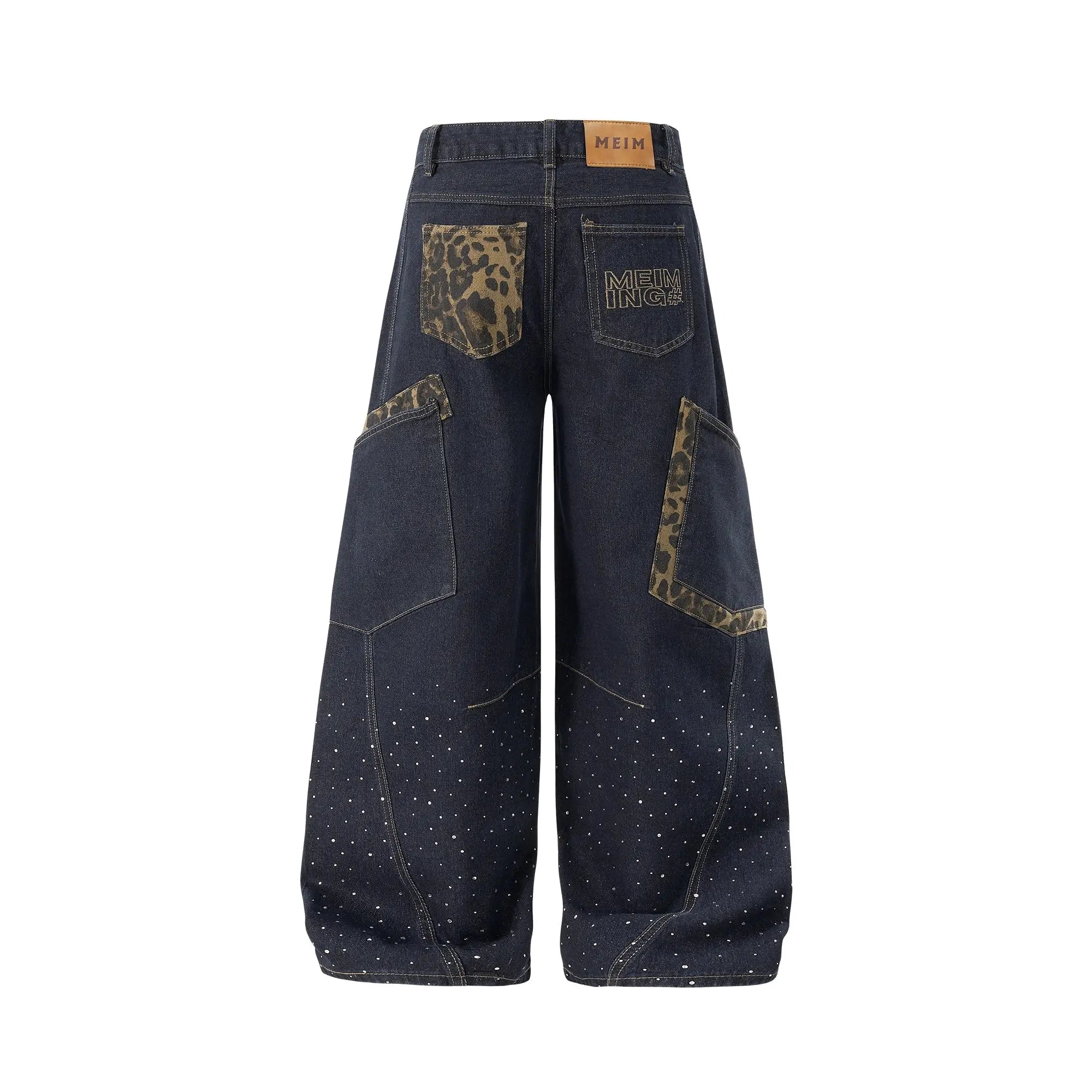 Leopard Patch Rhinestone Barrel Jeans | Inflation Streetwear