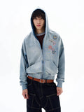 Blue Distressed Acid Wash Zip Up Hoodies | Inflation Streetwear
