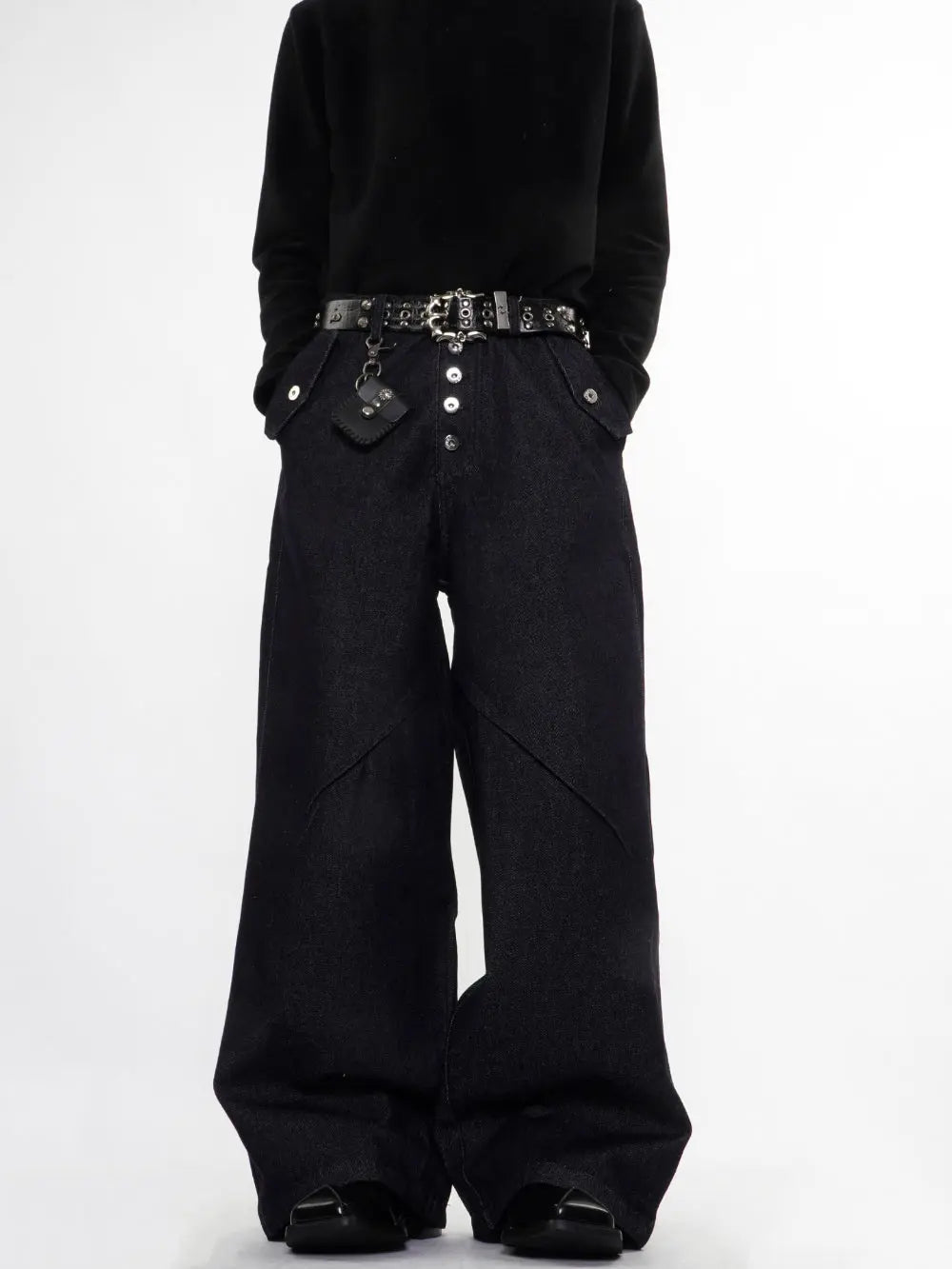 Buttons Up Raw Blue Baggy Jeans | Inflation Streetwear