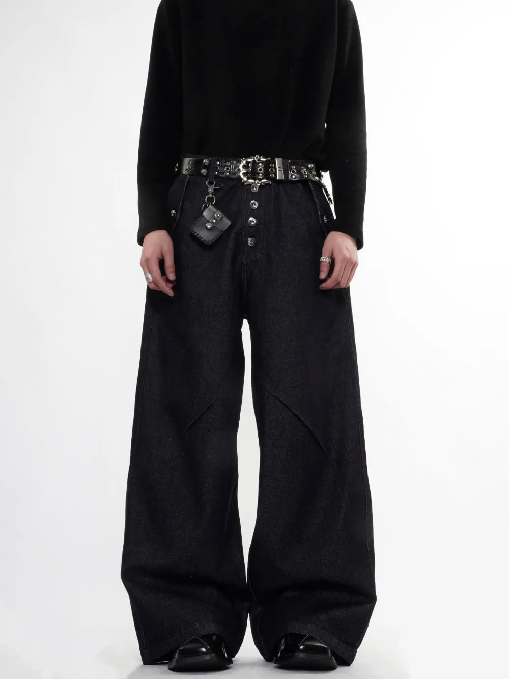 Buttons Up Raw Blue Baggy Jeans | Inflation Streetwear