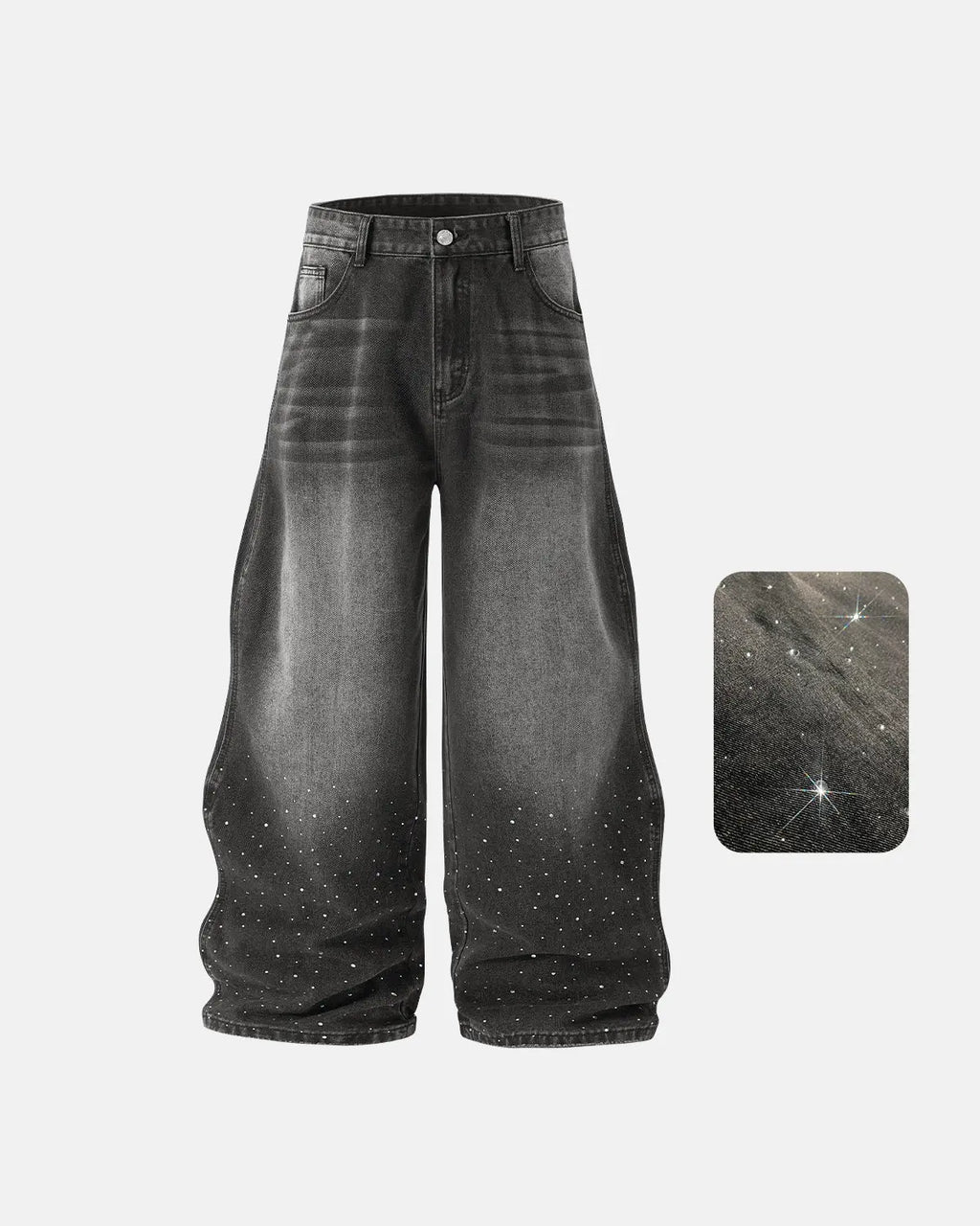 Rhinestone Wavy Baggy Jeans I Inflation Streetwear