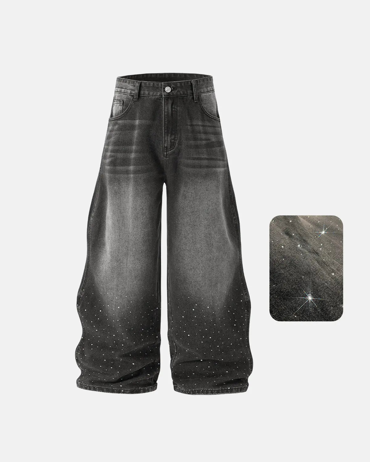 Rhinestone Wavy Baggy Jeans I Inflation Streetwear