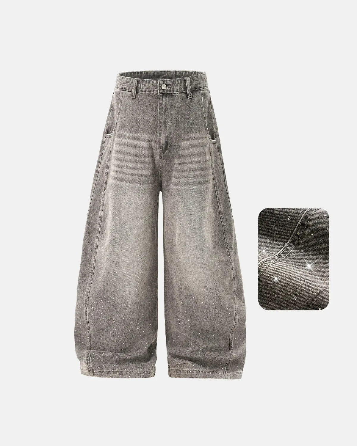 Rhinestone Washed Barrel Jeans| Inflation Streetwear