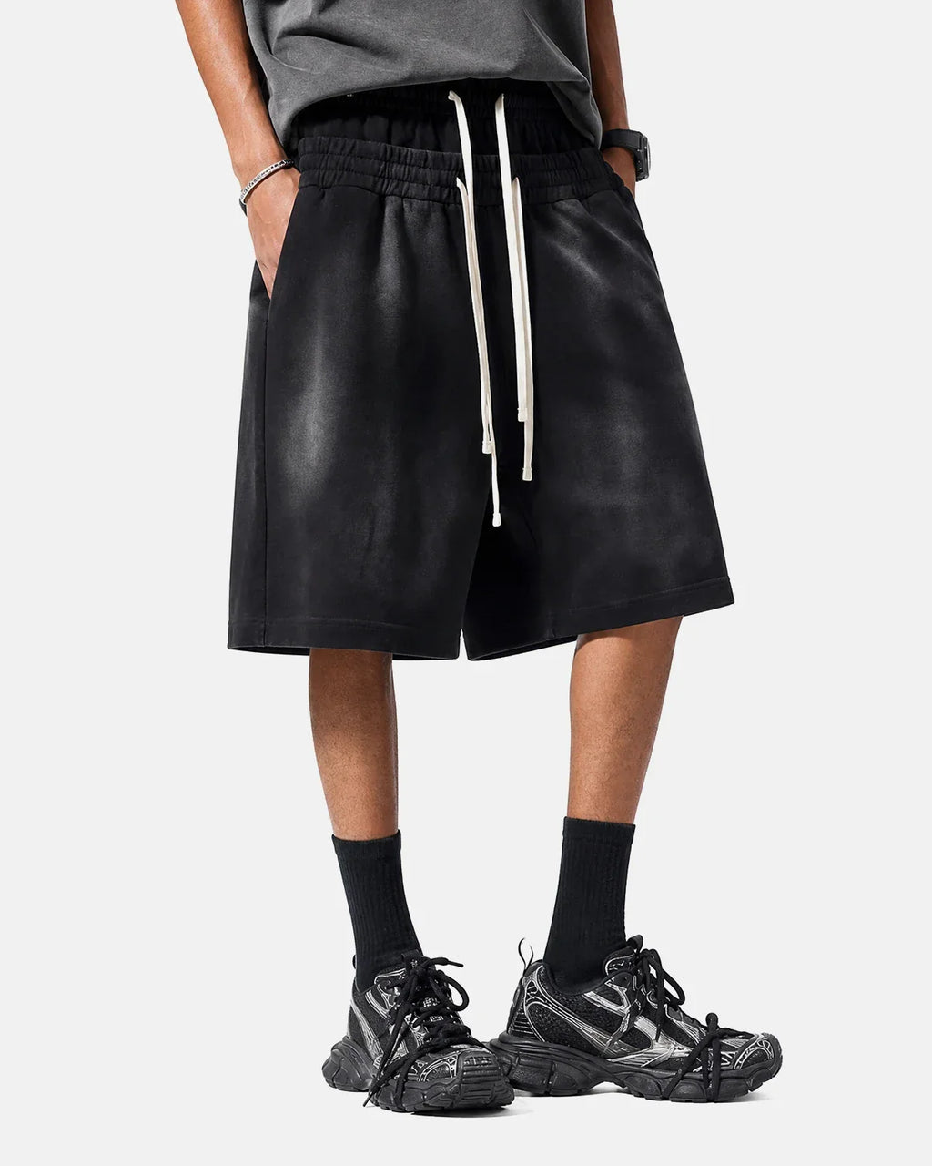 Double Waist Monkey Wash Sweat Shorts | Inflation Streetwear