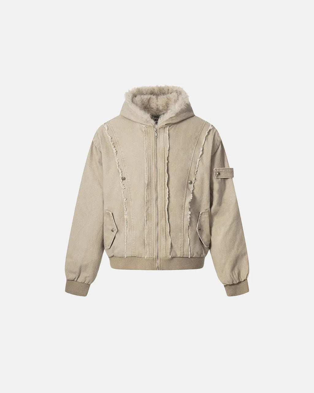 Faux Fur Lined Washed Hooded Jacket | Inflation Streetwear