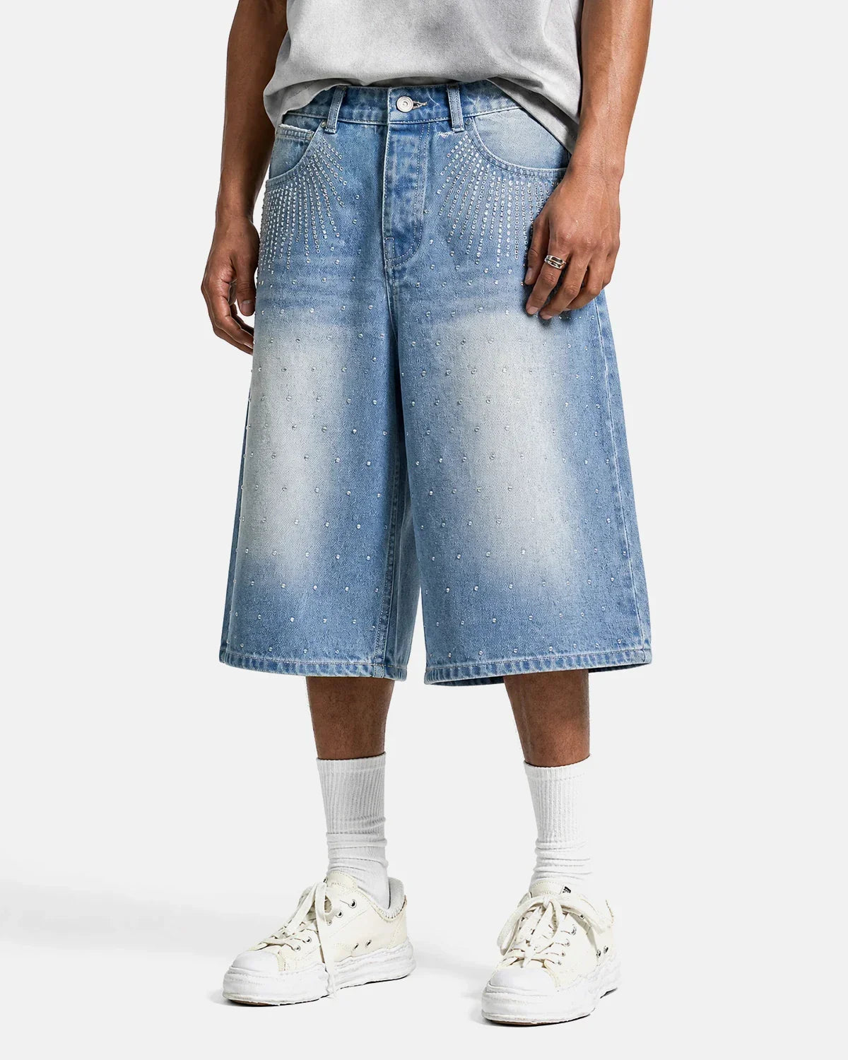 Blue Rhinestone Baggy Jeans Shorts | Inflation Streetwear