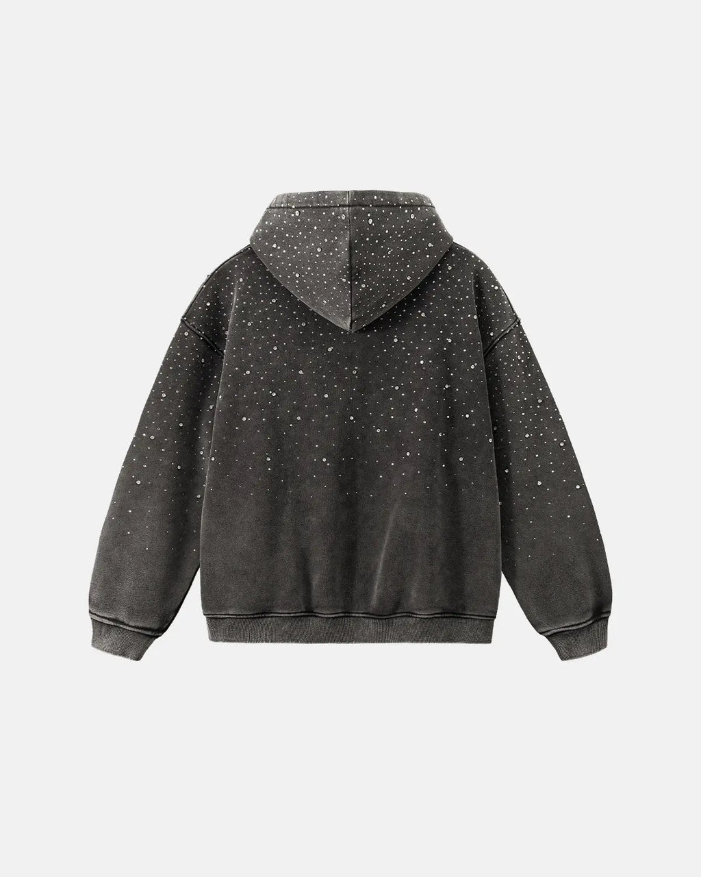 Distressed Washed Fleece Rhinestone Zip Up Hoodies | Inflation Streetwear