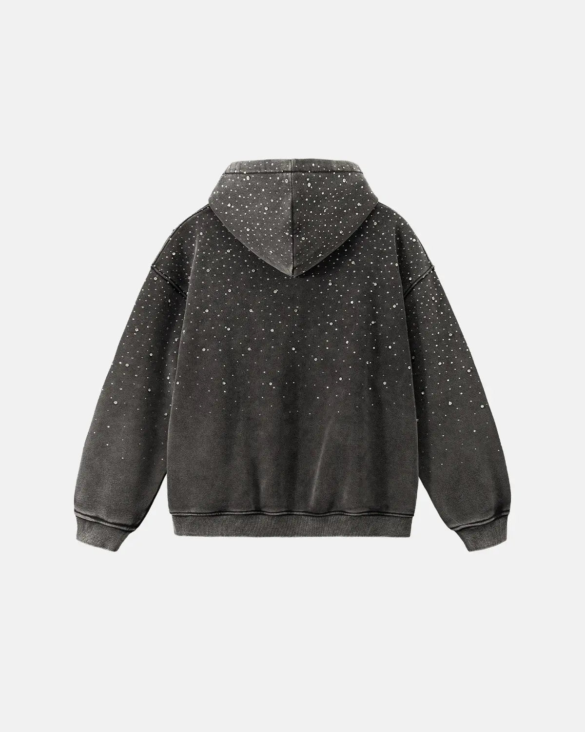 Distressed Washed Fleece Rhinestone Zip Up Hoodies | Inflation Streetwear