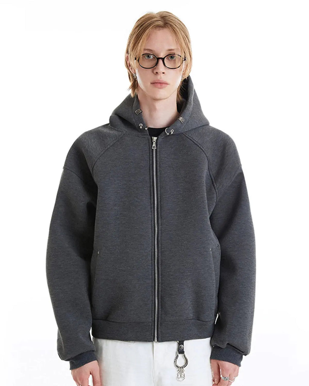 INFLATION Grey Boxy Zip Up Hoodies