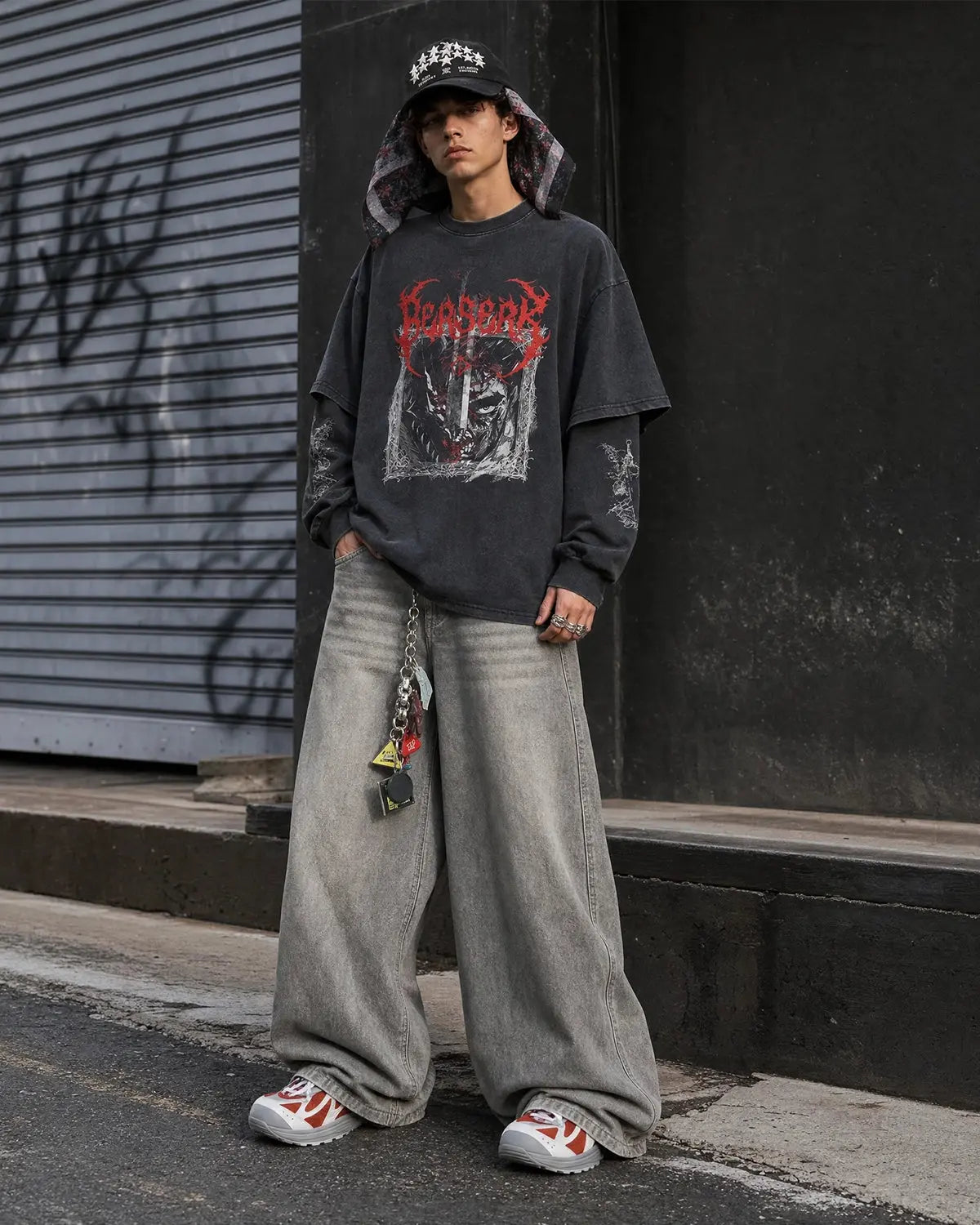 Graphic Distressed Acid Wash Layered Tshirts  | Inflation Streetwear