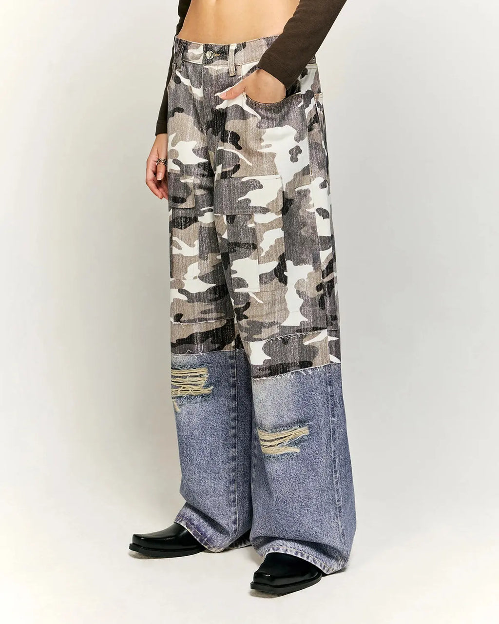 Patchwork Effect Print Baggy Jeans | Inflation Streetwear