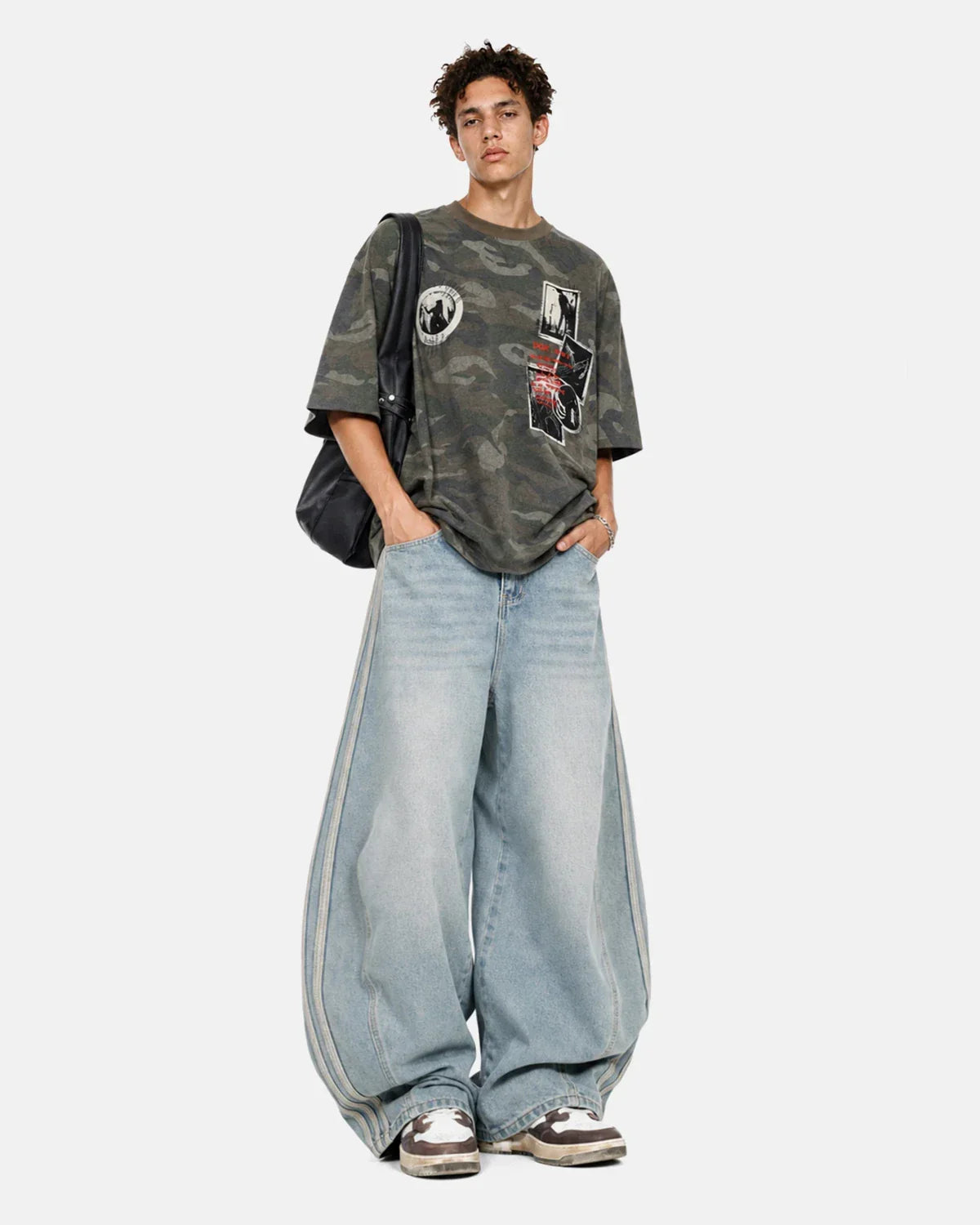 Acid Wash Striped Side Baggy Jeans | Inflation Streetwear