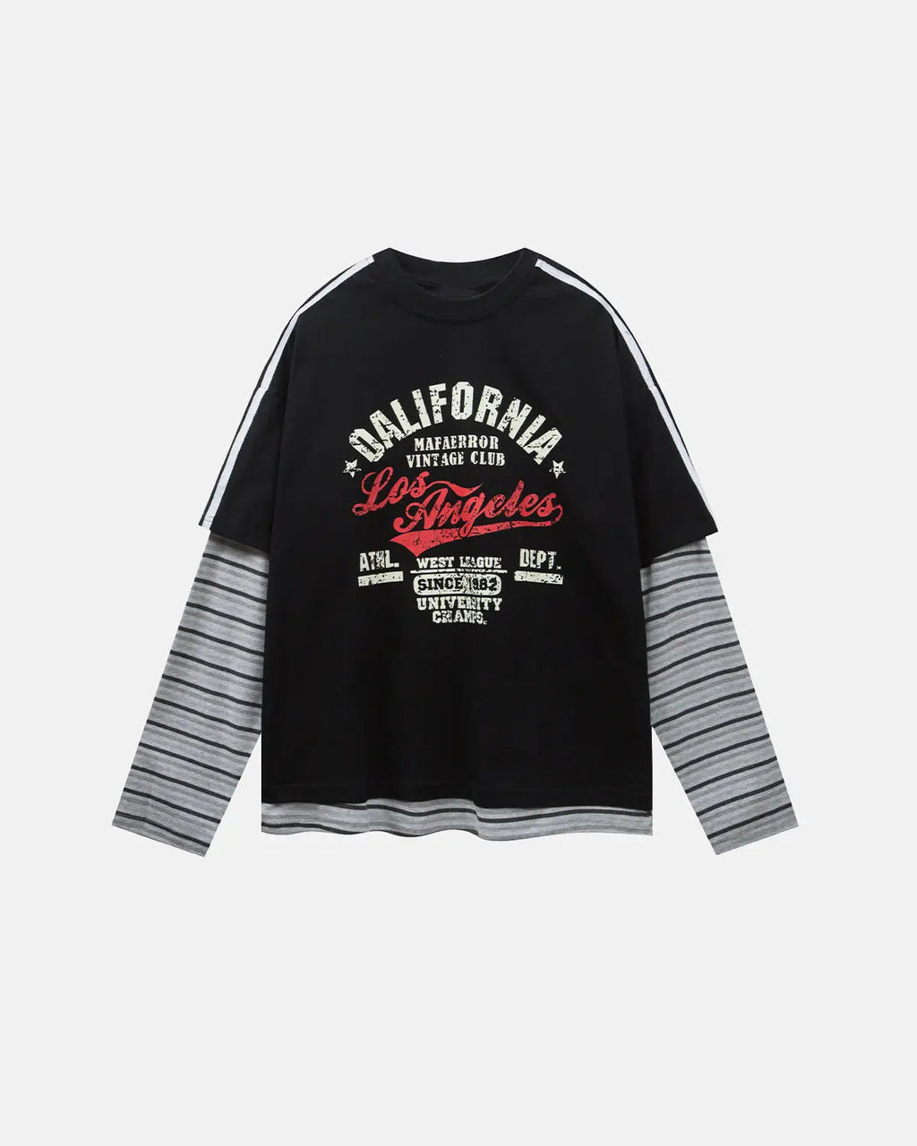 Retro Letter Print Layered Stripe T-Shirt | Inflation Streetwear