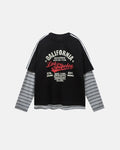 Retro Letter Print Layered Stripe T-Shirt | Inflation Streetwear