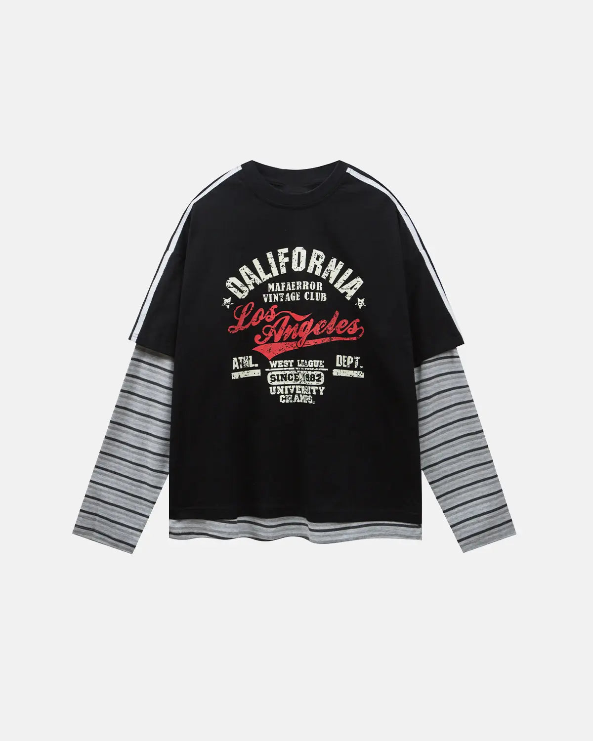 Retro Letter Print Layered Stripe T-Shirt | Inflation Streetwear