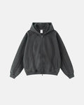 Snow Washed Raw Edge Boxy Zip Up Hoodie | Inflation Streetwear