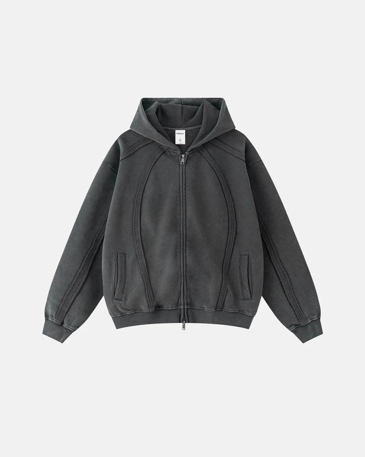 Snow Washed Raw Edge Boxy Zip Up Hoodie | Inflation Streetwear