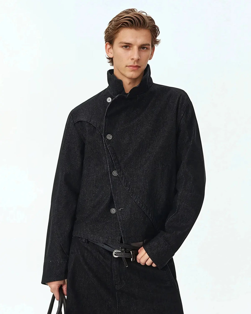 Cropped Asymmetric Button Denim Jacket | Inflation Streetwear
