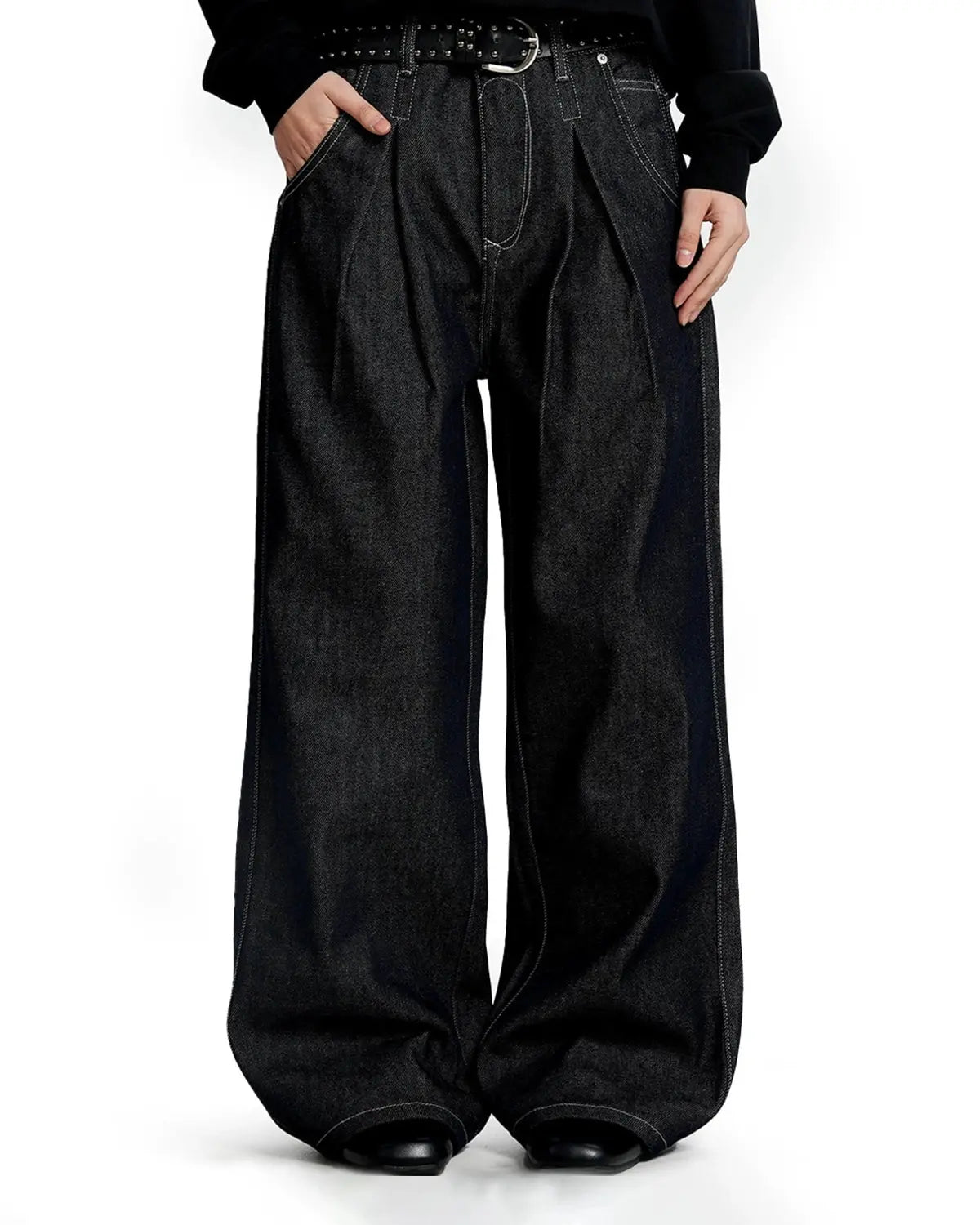 Contrast Stitching Raw Baggy Jeans | Inflation Streetwear