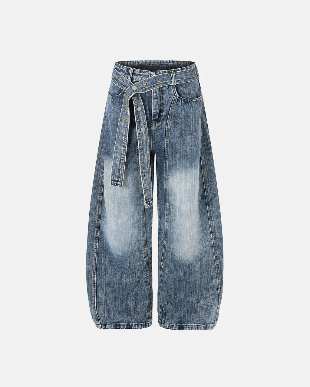Belted Bamboo Weave Barrel Jeans | Inflation Streetwear