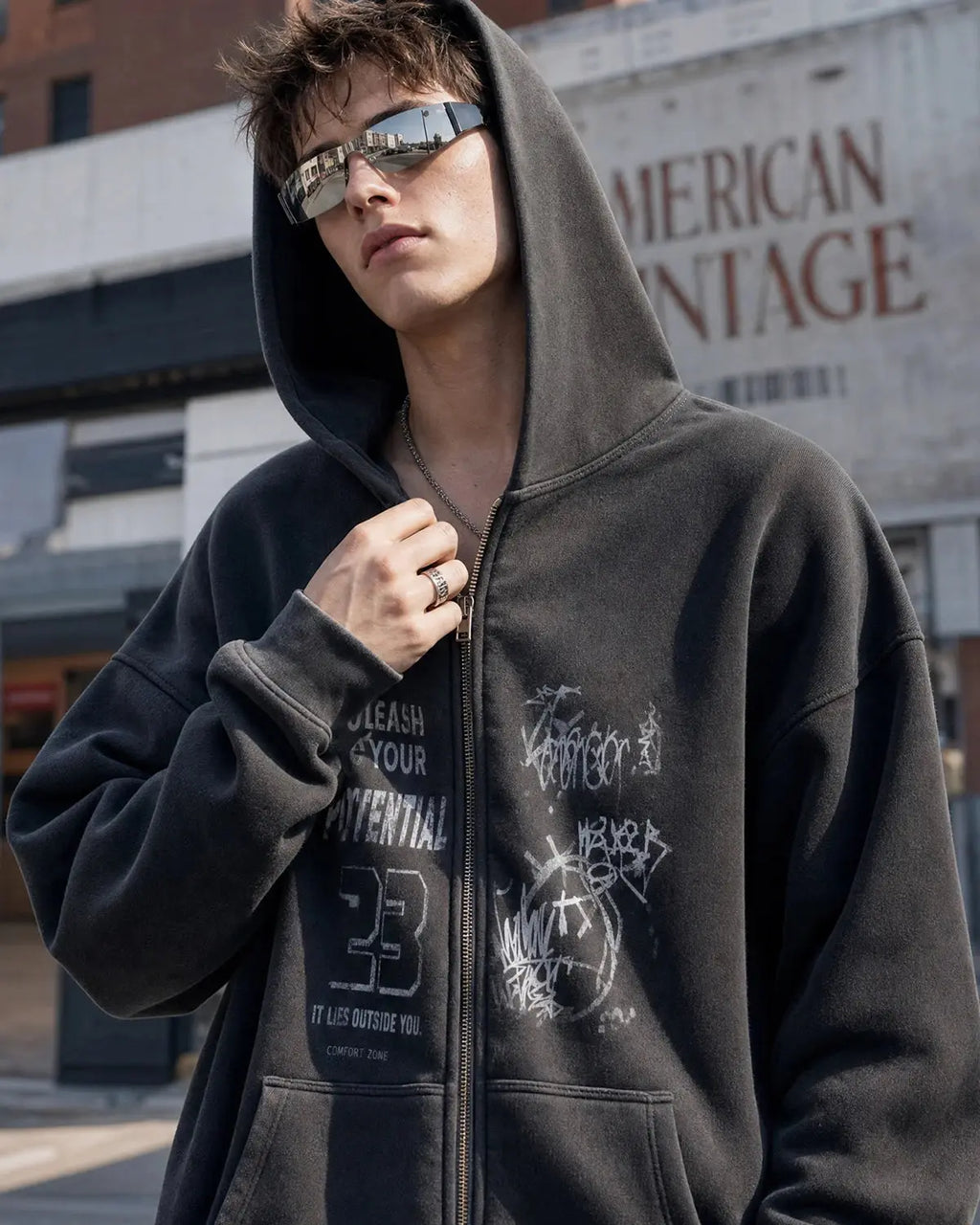 Graphic Washed Zip Up Hoodies | Inflation Streetwear