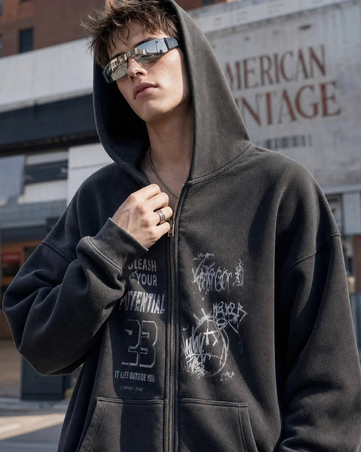 Graphic Washed Zip Up Hoodies | Inflation Streetwear