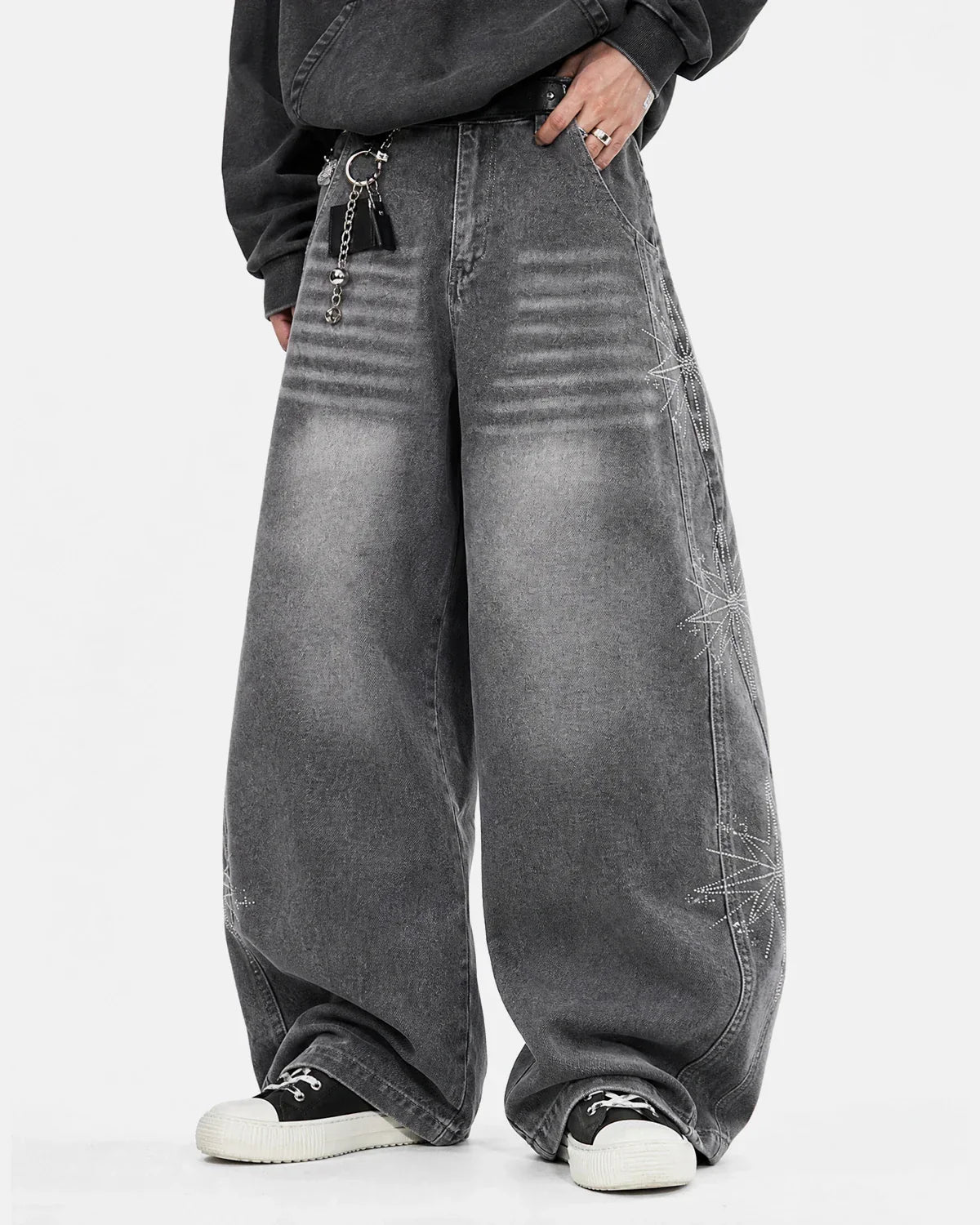 Star Graphic Rhinestone Barrel Baggy Jeans | Inflation Streetewear