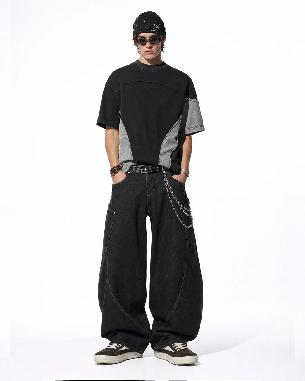 Patchwork Washed Boxy Cropped T-Shirt | Inflation Streetwear