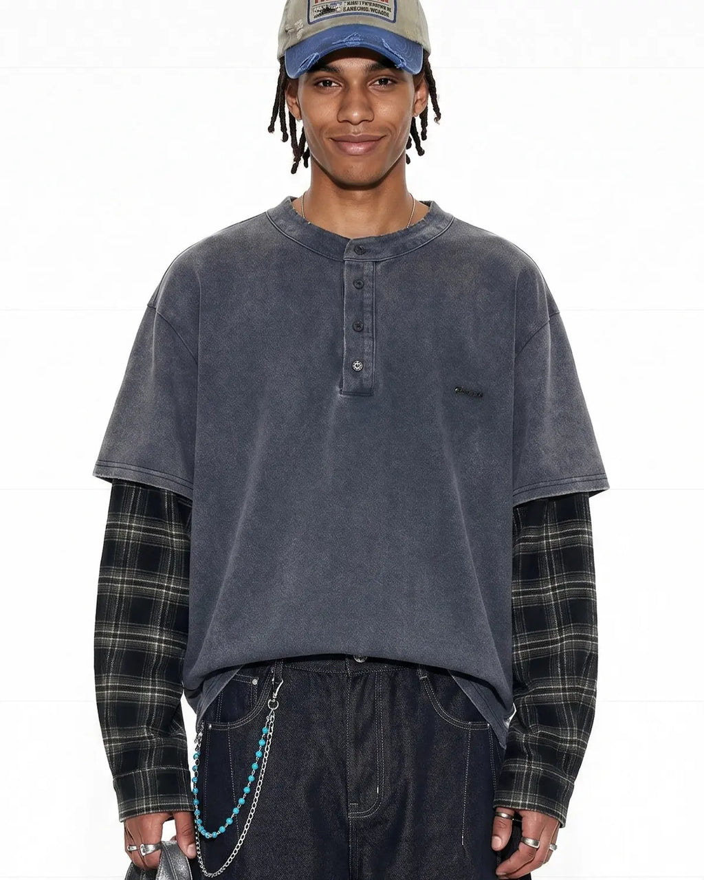 Distressed Plaid Layered Long Sleeve Tees | Inflation Streetwear