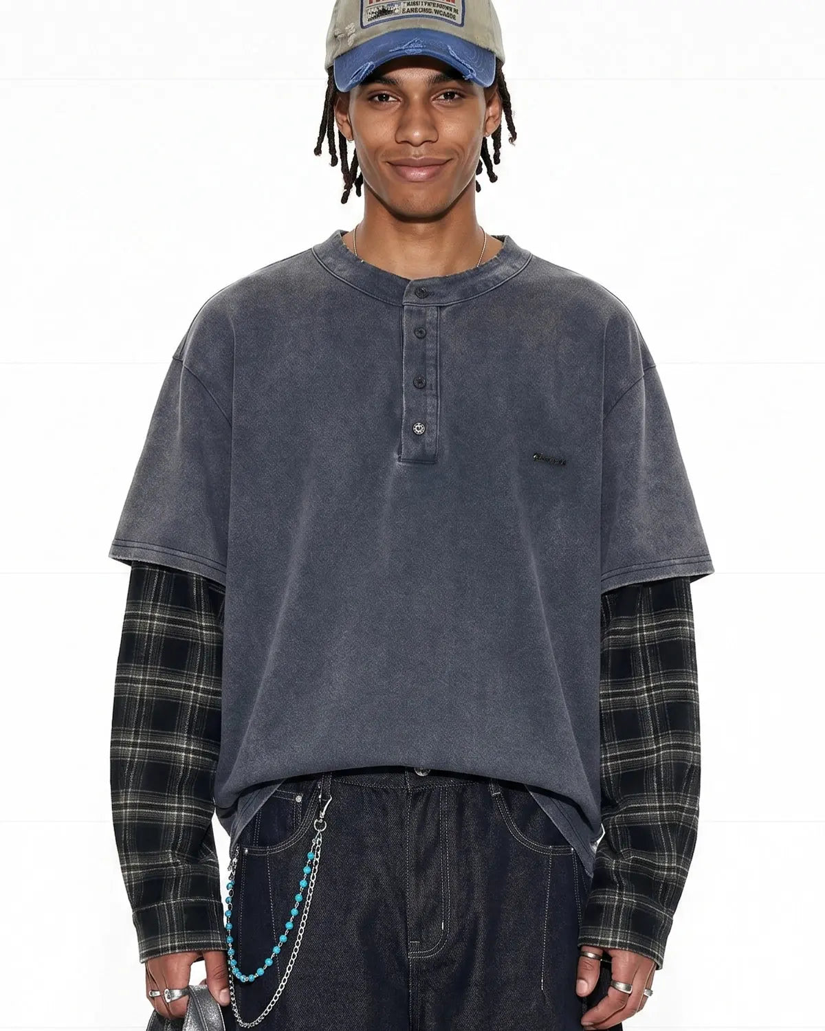 Distressed Plaid Layered Long Sleeve Tees | Inflation Streetwear
