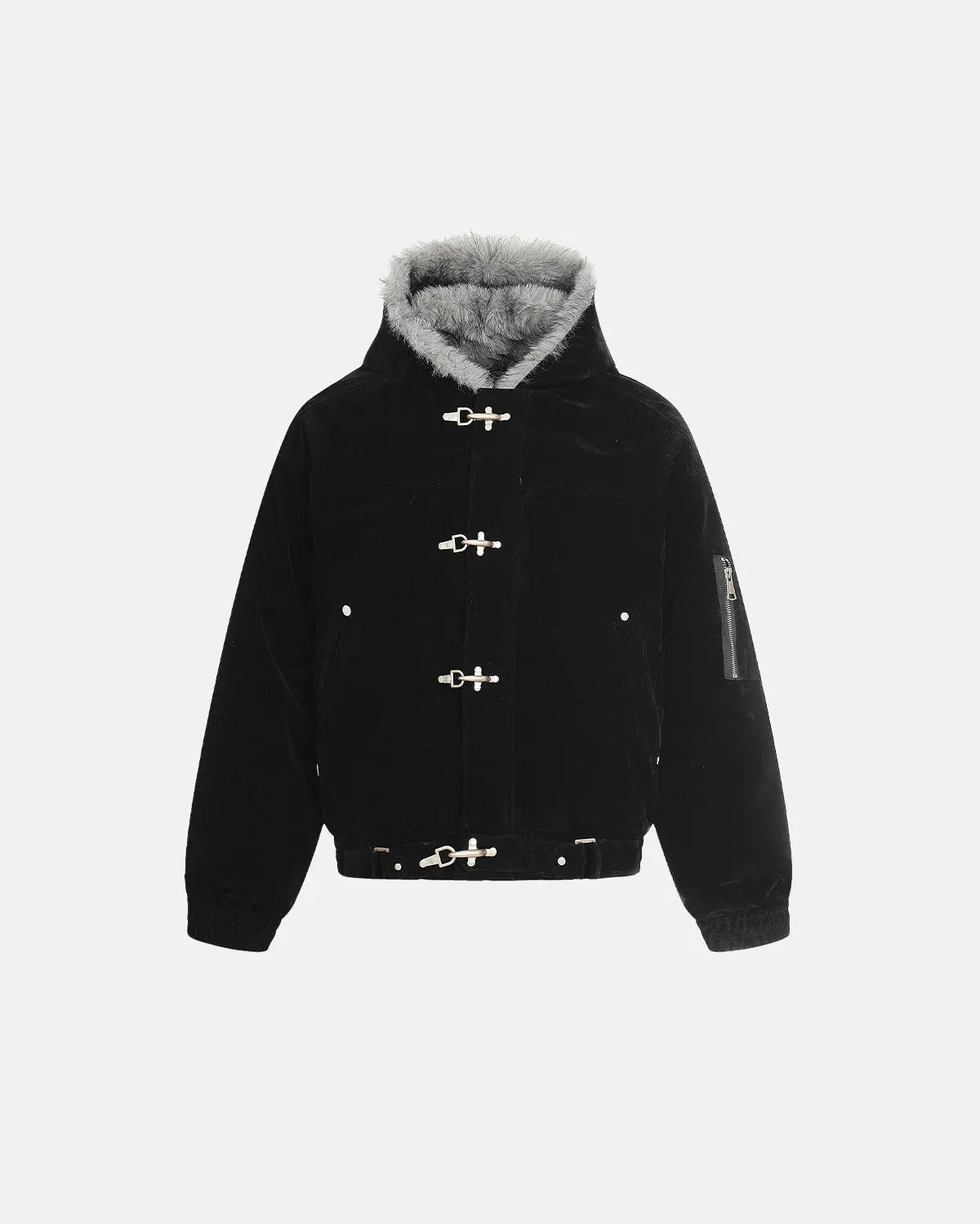 Faux Fur Lined Clasp Bomber Jacket | Inflation Streetwear