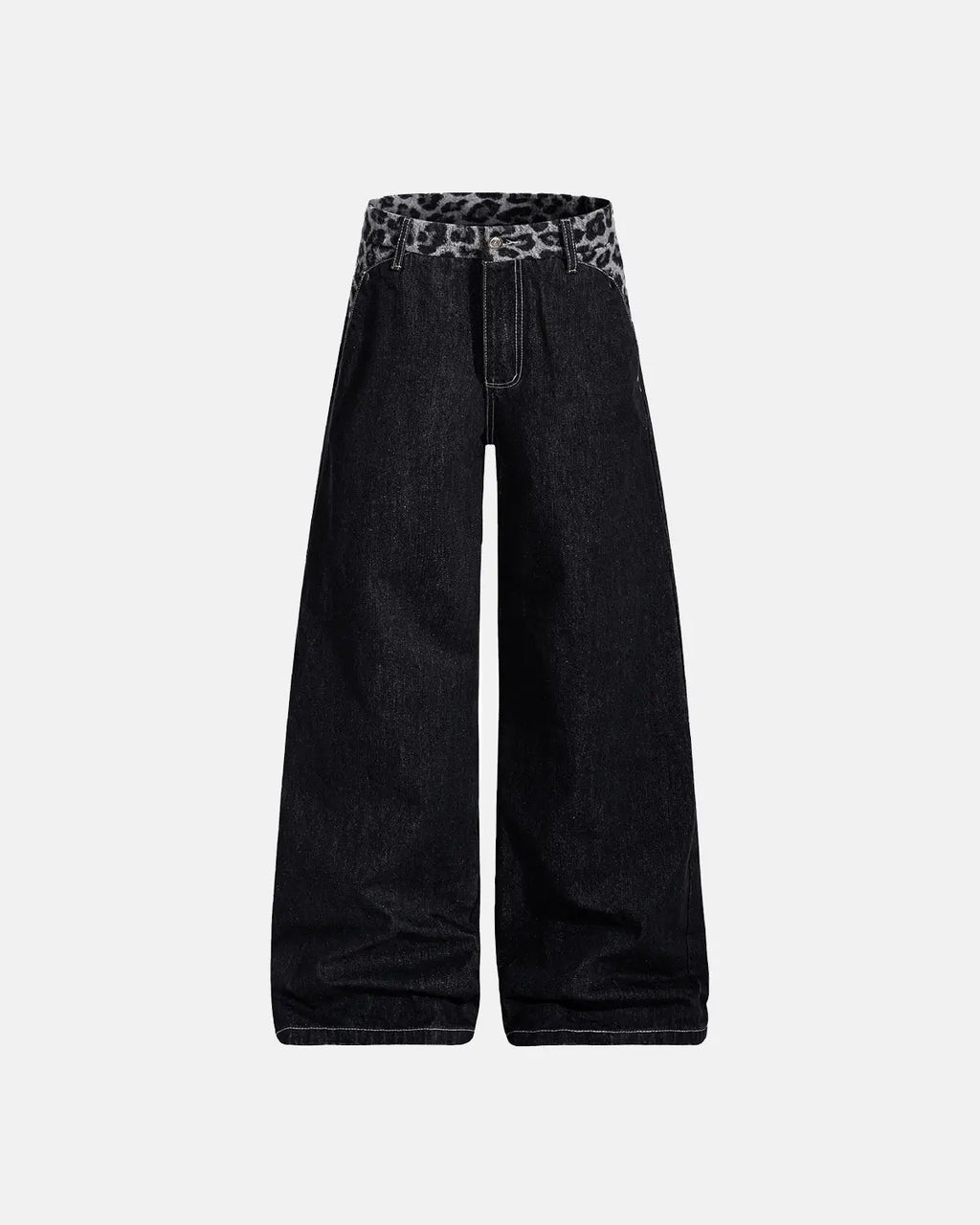 Leopard Patchwork Raw Straight-leg Jeans | Inflation Streetwear
