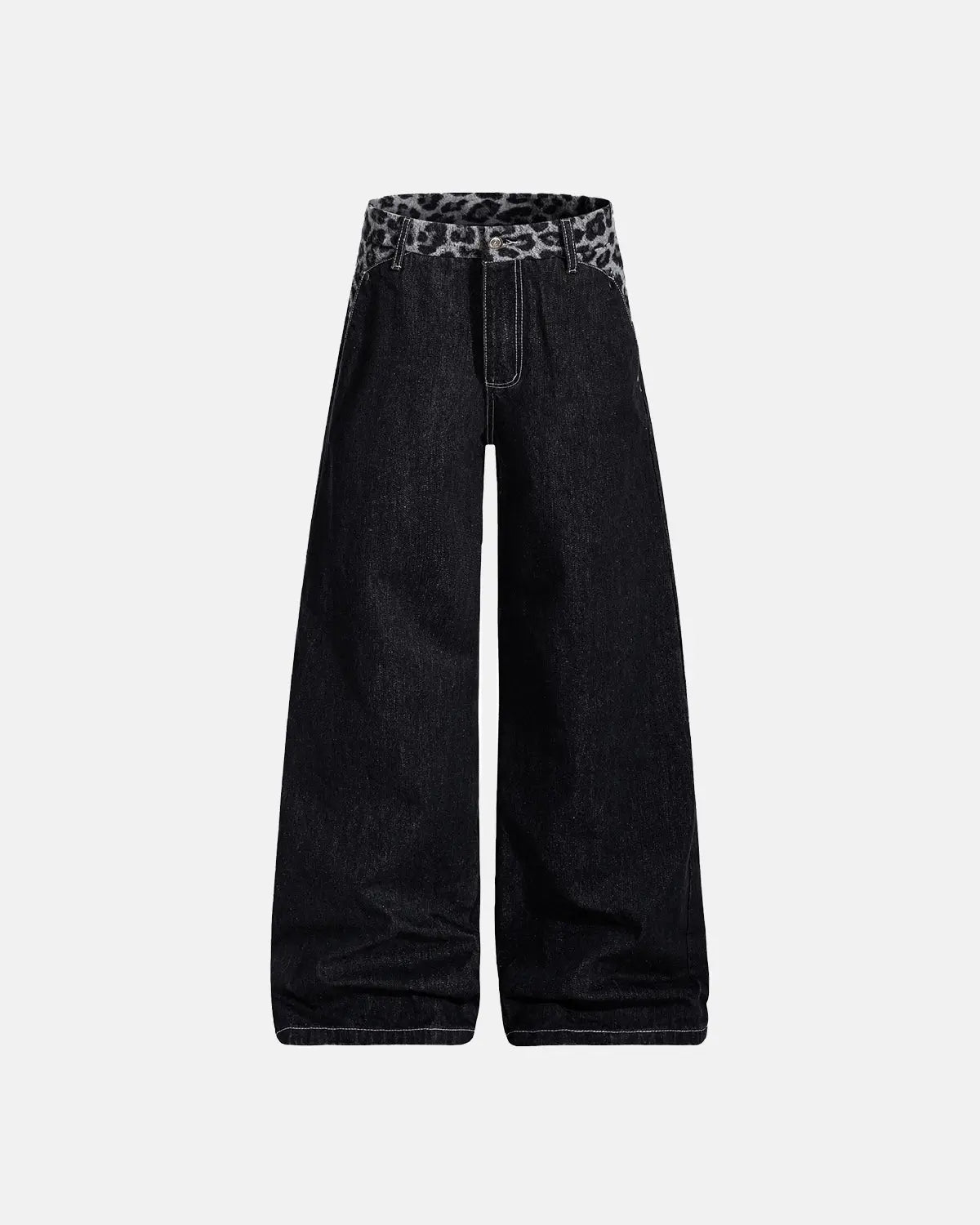 Leopard Patchwork Raw Straight-leg Jeans | Inflation Streetwear
