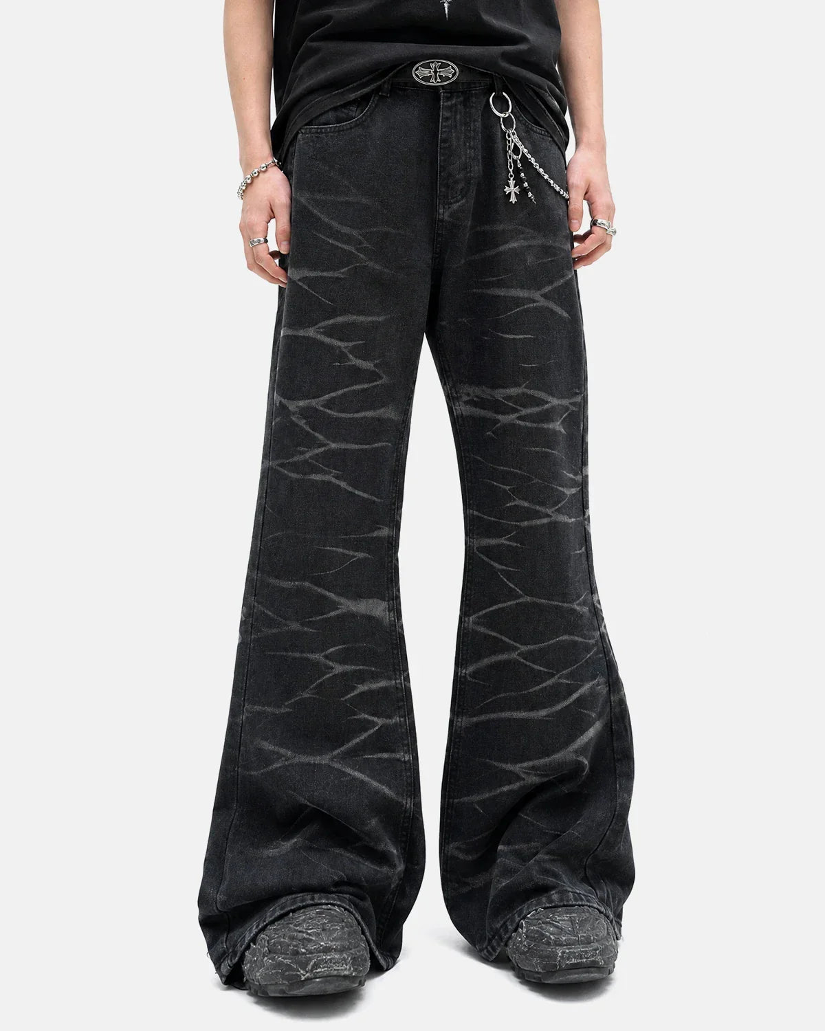 Black Whisker Wash Bootcut Jeans | Inflation Streetwear