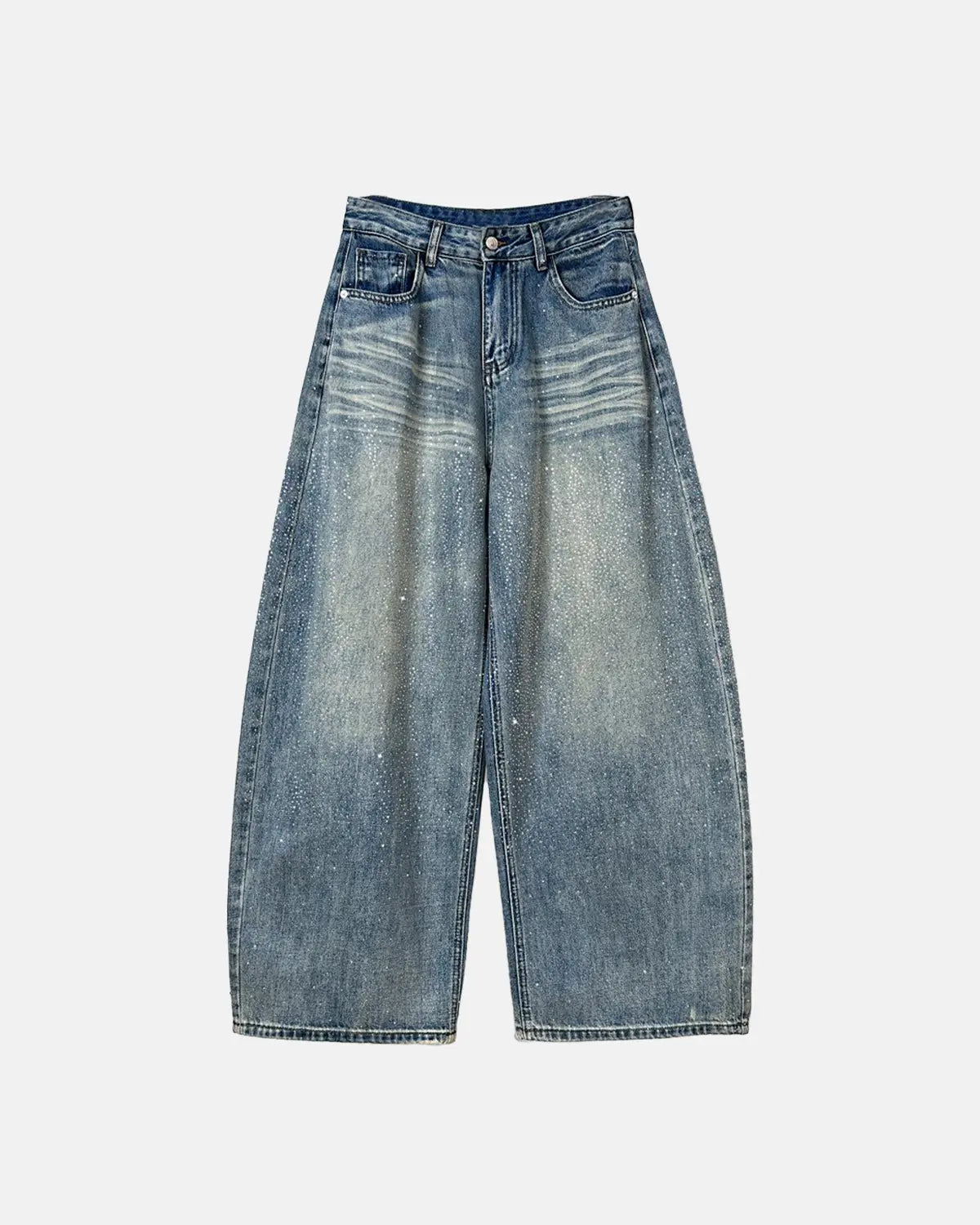 Rhinestone Washed Barrel Baggy Jeans | Inflation Streetwear