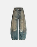 Distressed Dirty Wash Barrel Jeans | Inflation Streetwear
