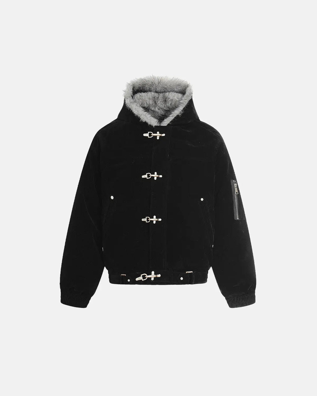 Faux Fur Lined Clasp Bomber Jacket | Inflation Streetwear