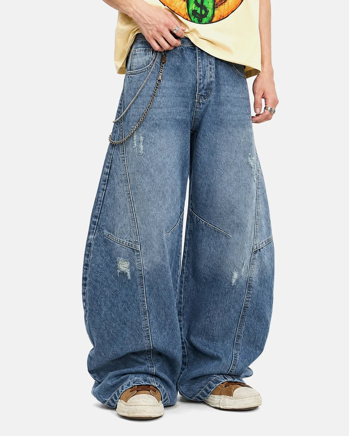 Acid Washed Distressed Barrel Jeans | Inflation Streetwear