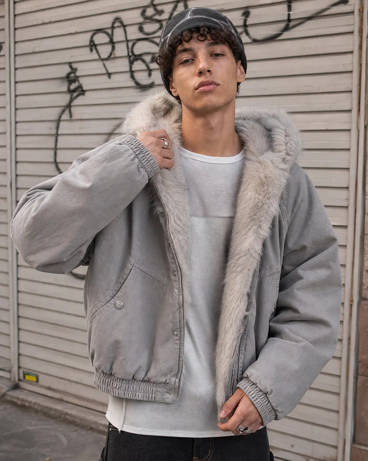 Faux Fur Lined Bomber Hooded Jacket | Inflation Streetwear