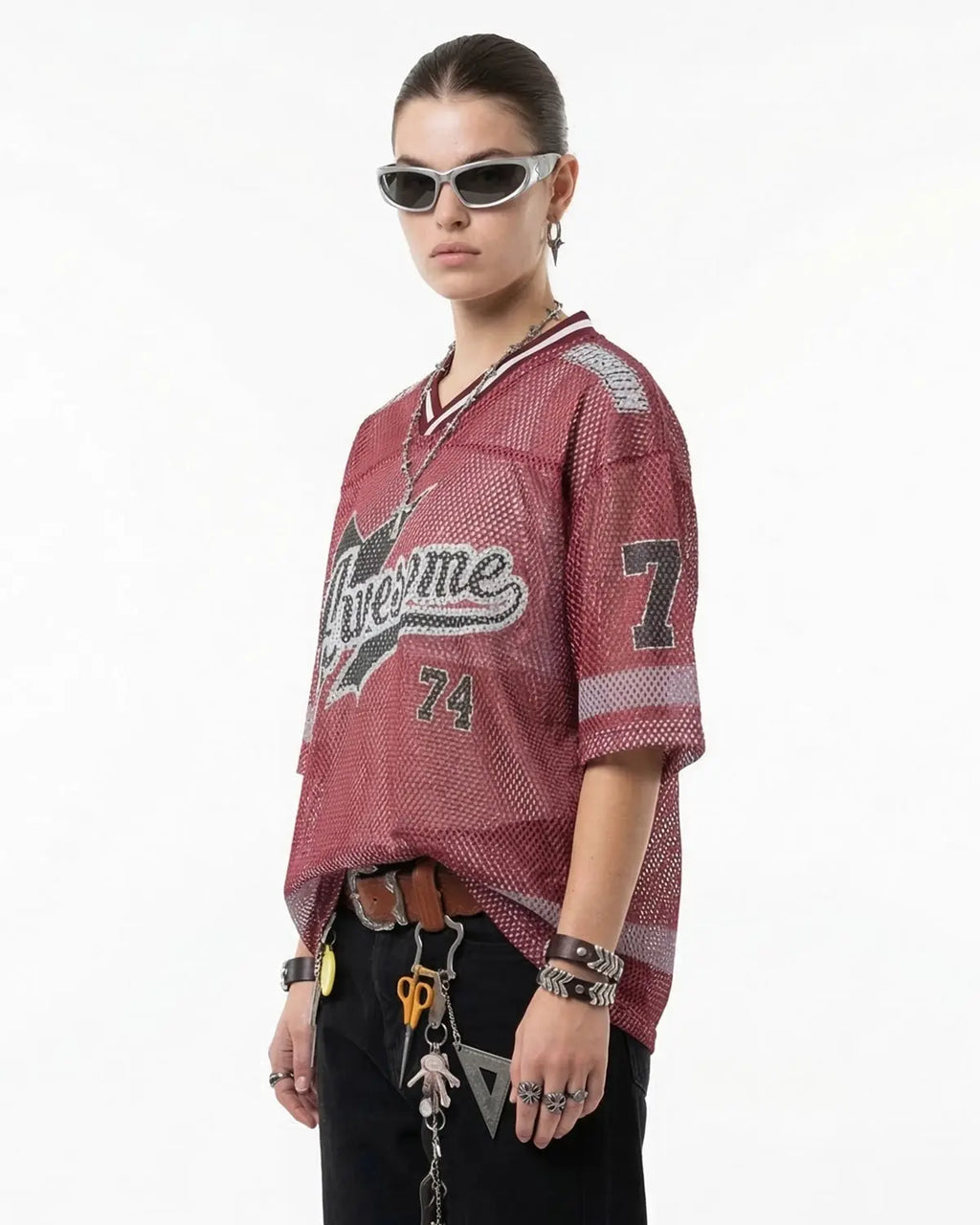 V-neck Graphic Mesh Jersey | Inflation Streetwear