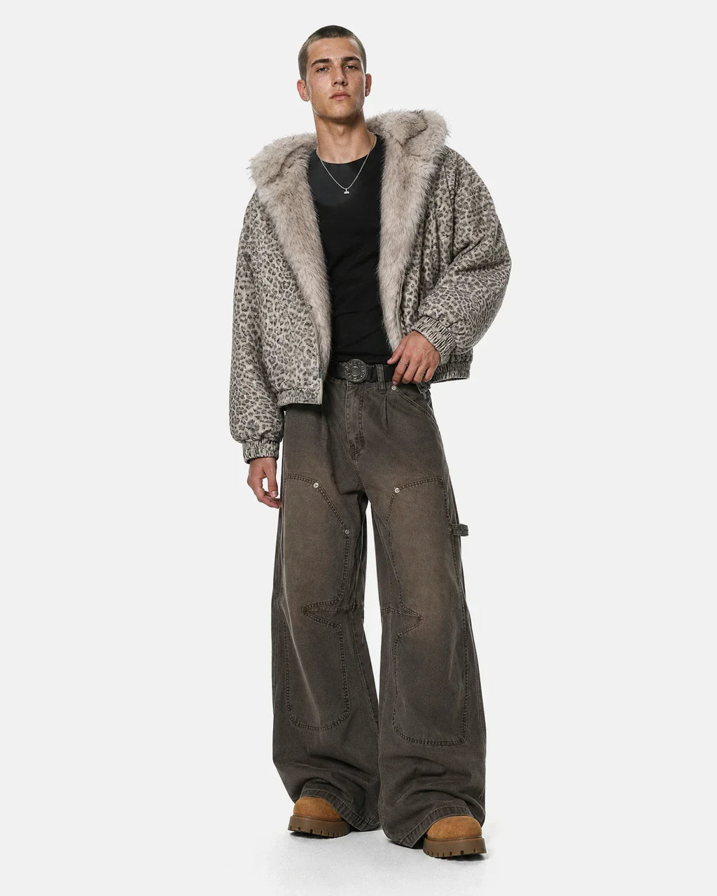 Leopard Faux Fur Lined Bomber Jacket | Inflation Streetwear