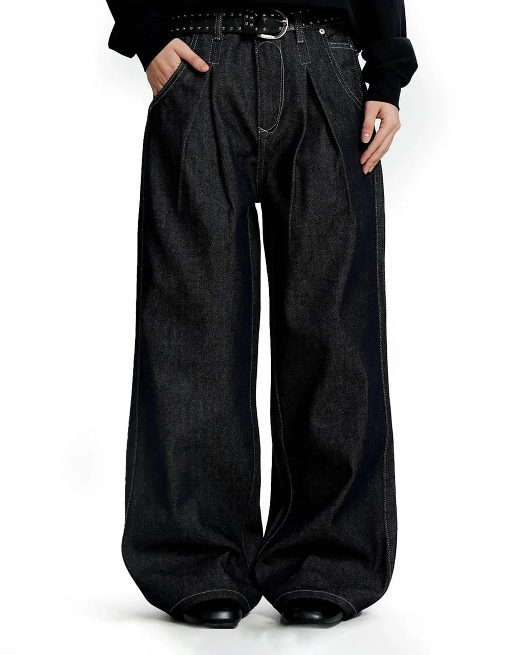 Contrast Stitching Raw Baggy Jeans | Inflation Streetwear