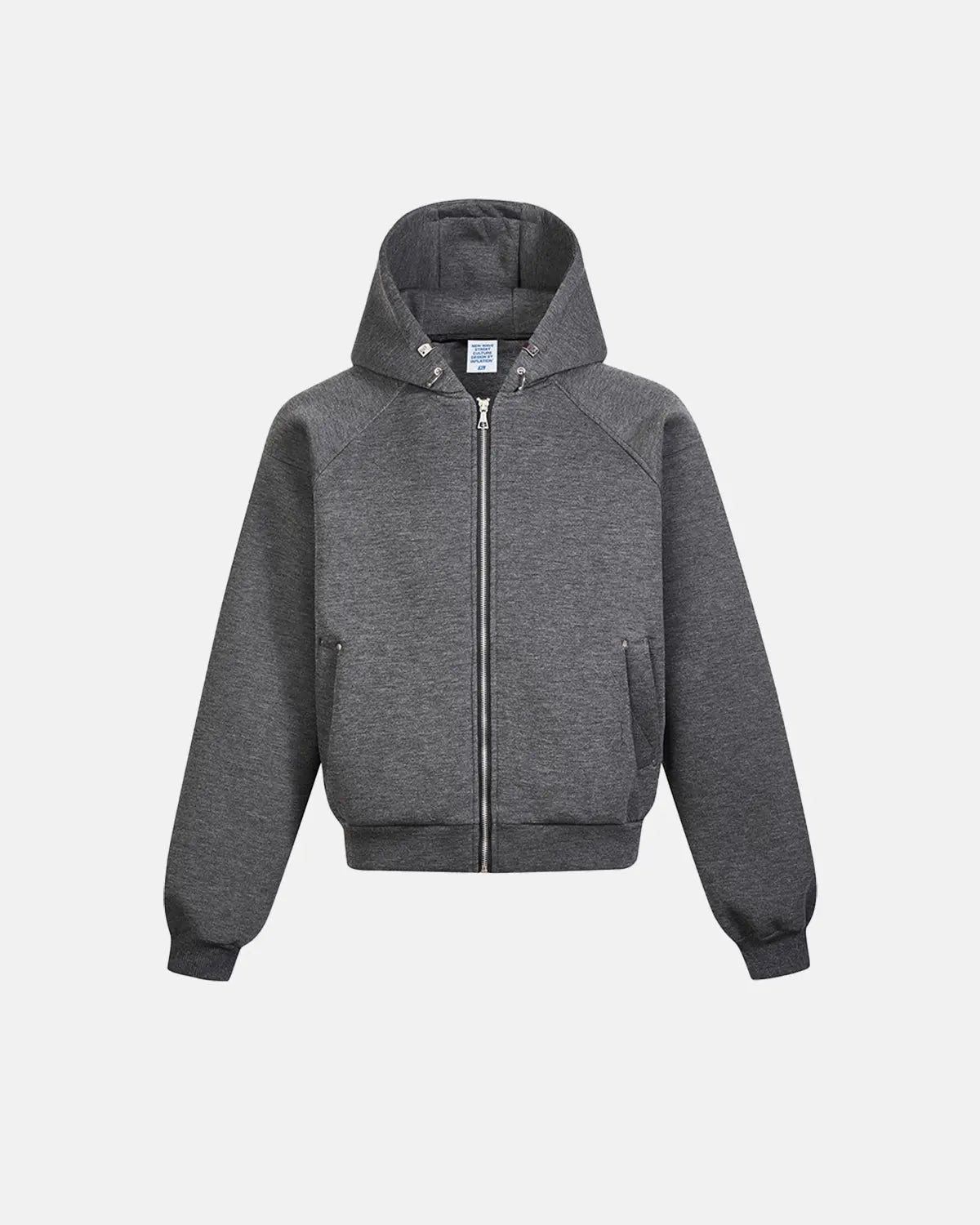 INFLATION Grey Boxy Zip Up Hoodies