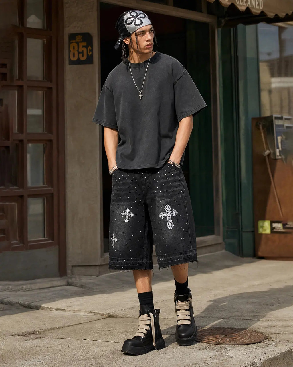 Rhinestone Straight Leg Jorts | Inflation Streetwear