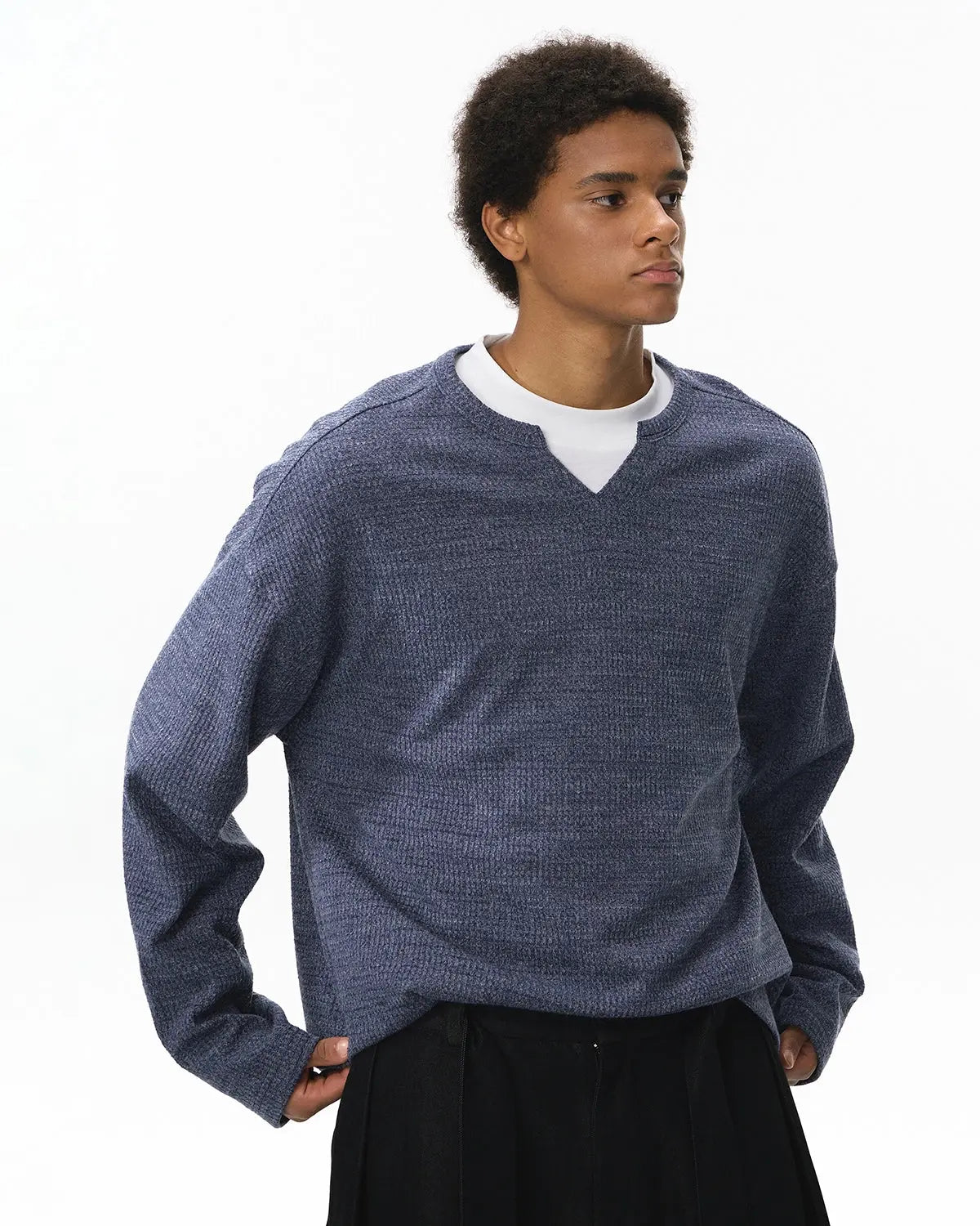 V-neck Long Sleeve Waffle Tees | Inflation Streetwear