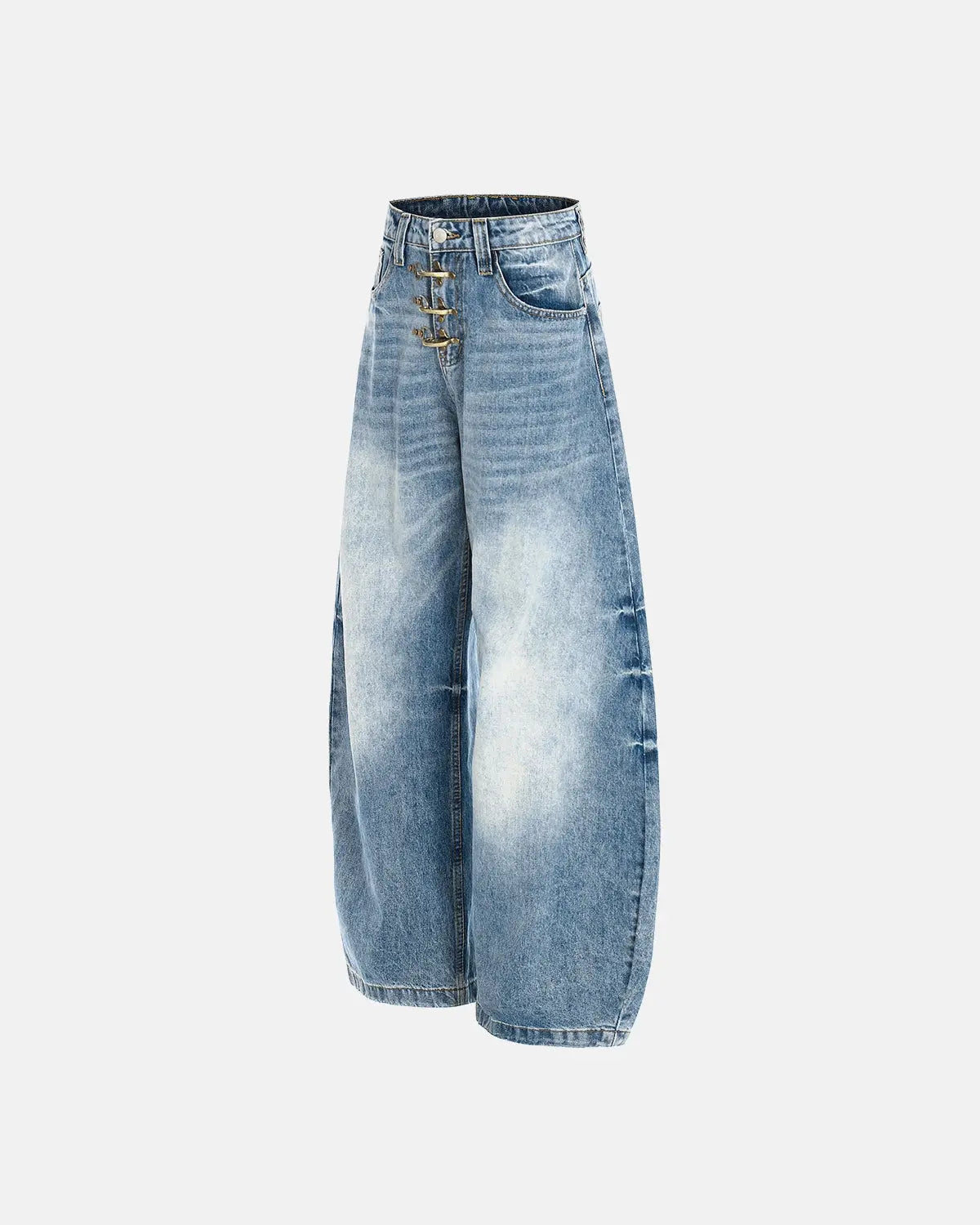 Acid Washed Whisker Clasp Barrel Jeans | Inflation Streetwear